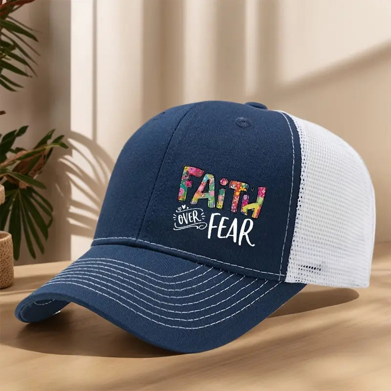 Faith Over Fear Trucker Hat – Airy Mesh Design, Durable Beige Cap for Casual & Active Lifestyle