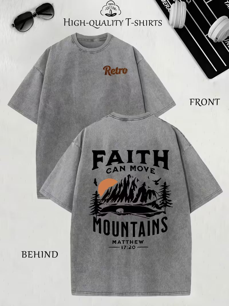 Faith Can Move Mountains Vintage Oversized Tee – Heavyweight Washed Retro Streetwear Shirt