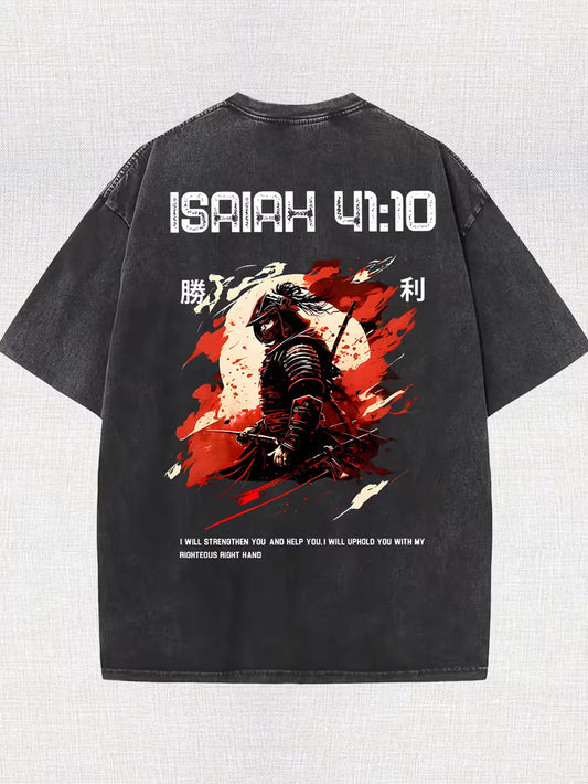 Isaiah 41:10 & Psalm 23:4 – Fear No Evil Christian Samurai T-Shirt | 230g Heavyweight Oversized Streetwear Tee | Faith & Warrior Graphic