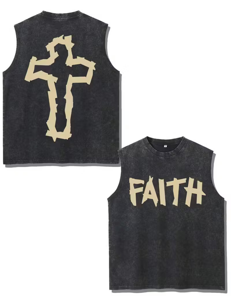Tank Top Faith & Cross Back Print