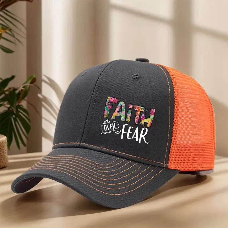 Faith Over Fear Trucker Hat – Airy Mesh Design, Durable Beige Cap for Casual & Active Lifestyle