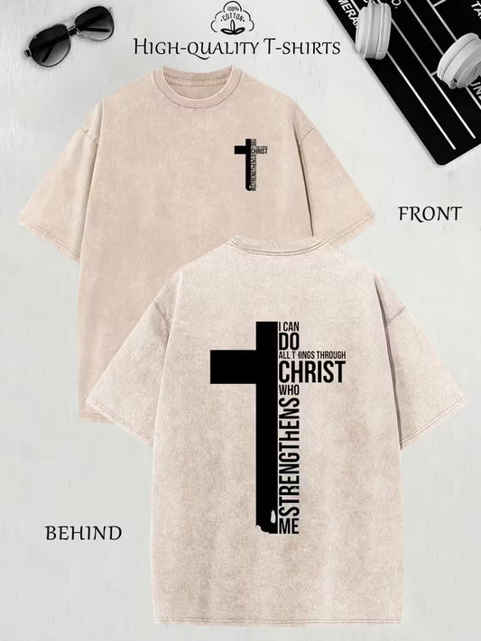 Vintage Faith T-Shirt - Oversized Distressed White & Beige Washed Tee