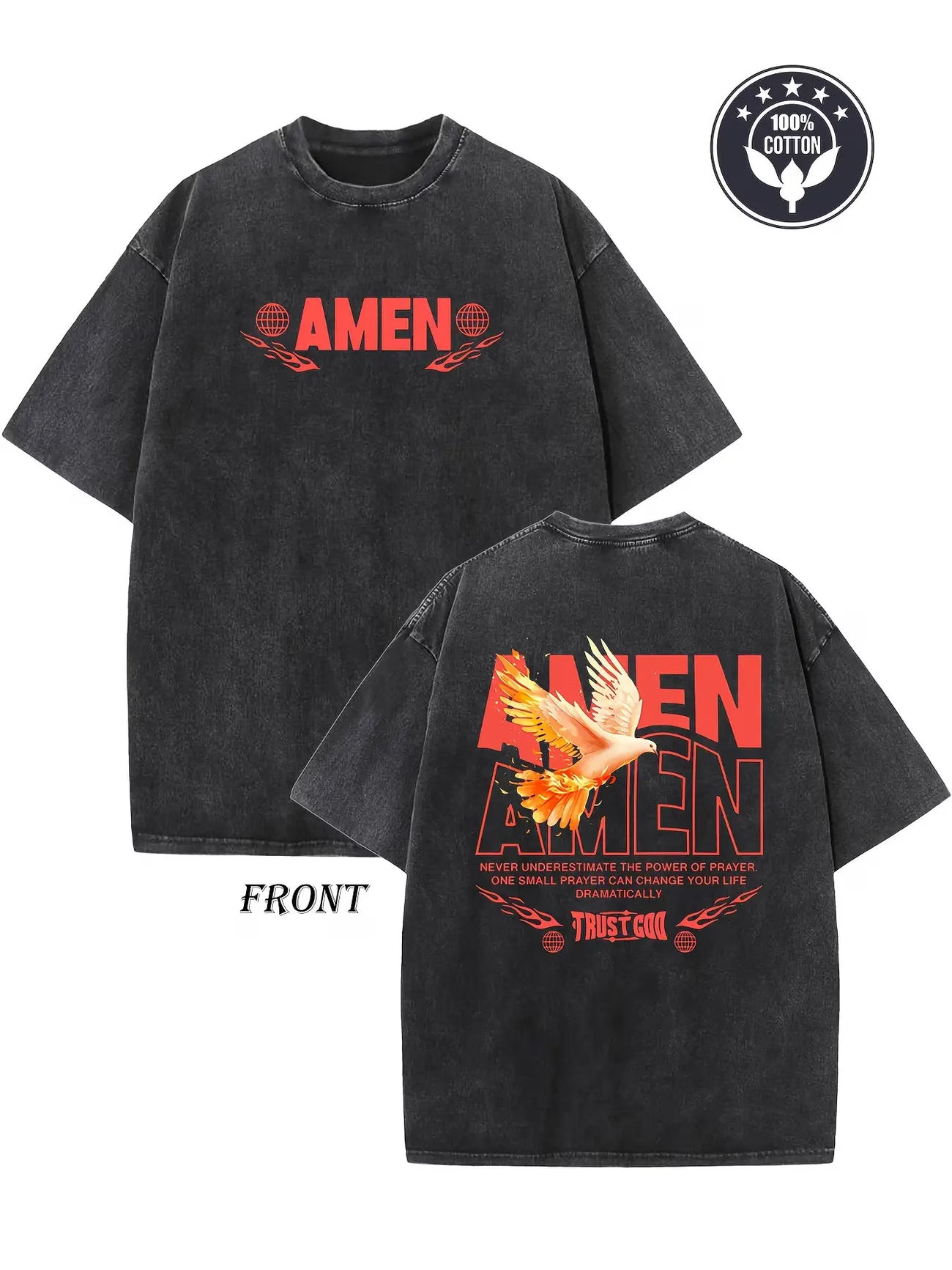 Unisex Christian T-Shirt | 250GSM Vintage Washed “Amen” & Matthew 24:7