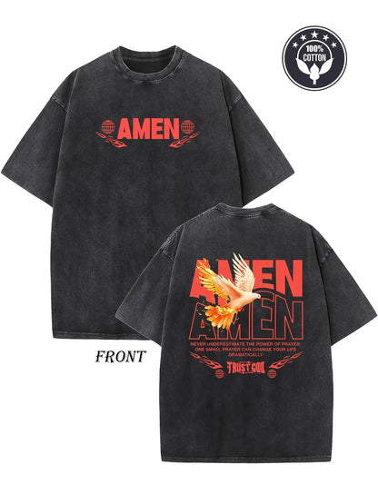Unisex Christian T-Shirt | 250GSM Vintage Washed “Amen” & Matthew 24:7