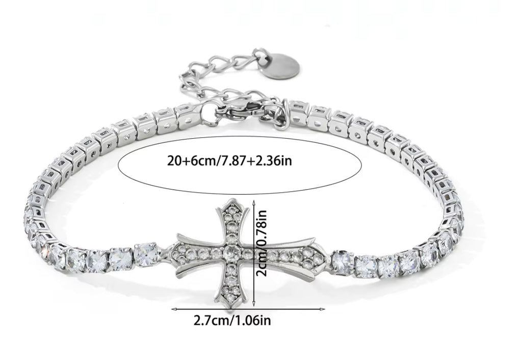 Unisex Stainless Steel Zircon Cross Bracelet - Religious Jewelry