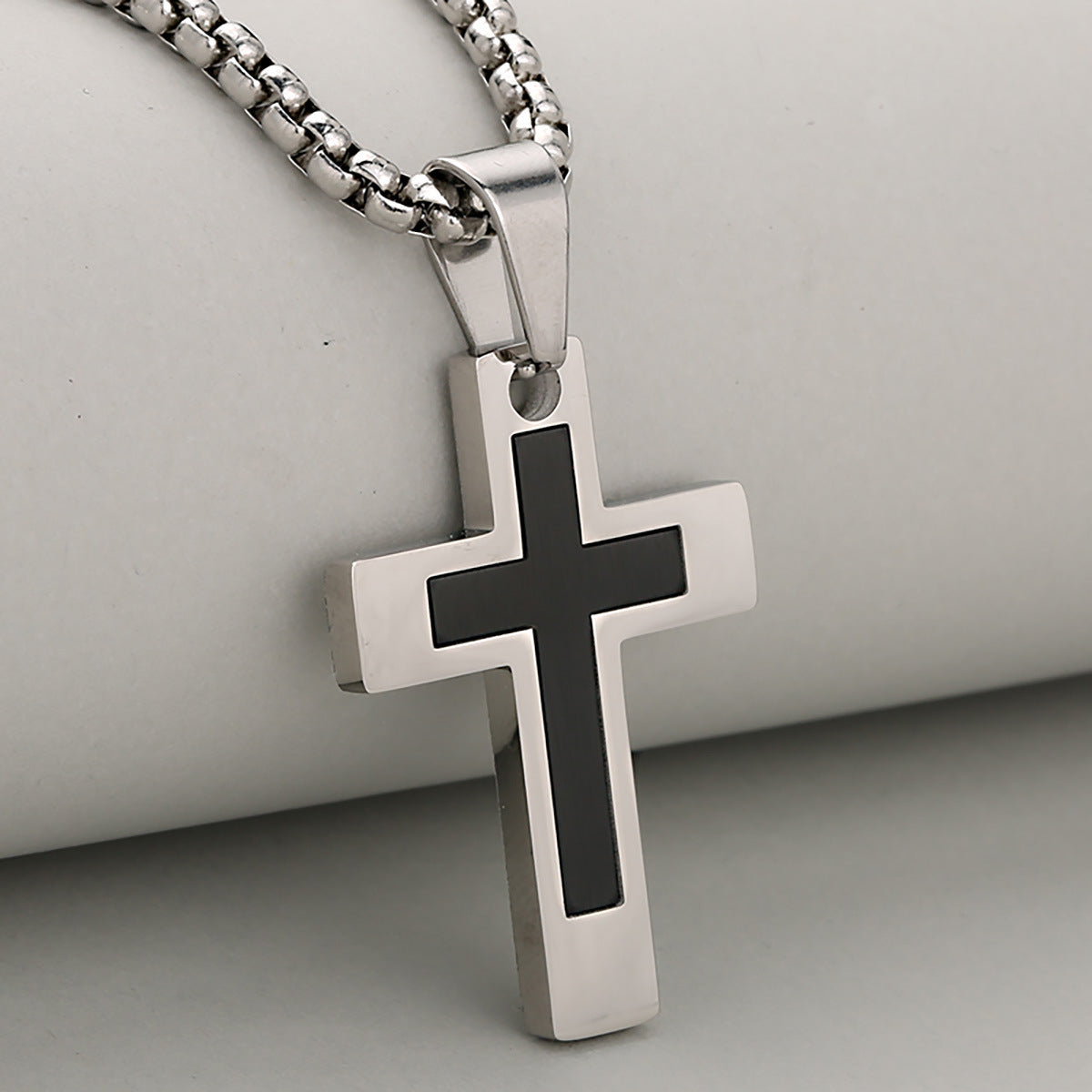 Unisex Stainless Steel Layered Cross Pendant Necklace - Christian Religious Jewelry