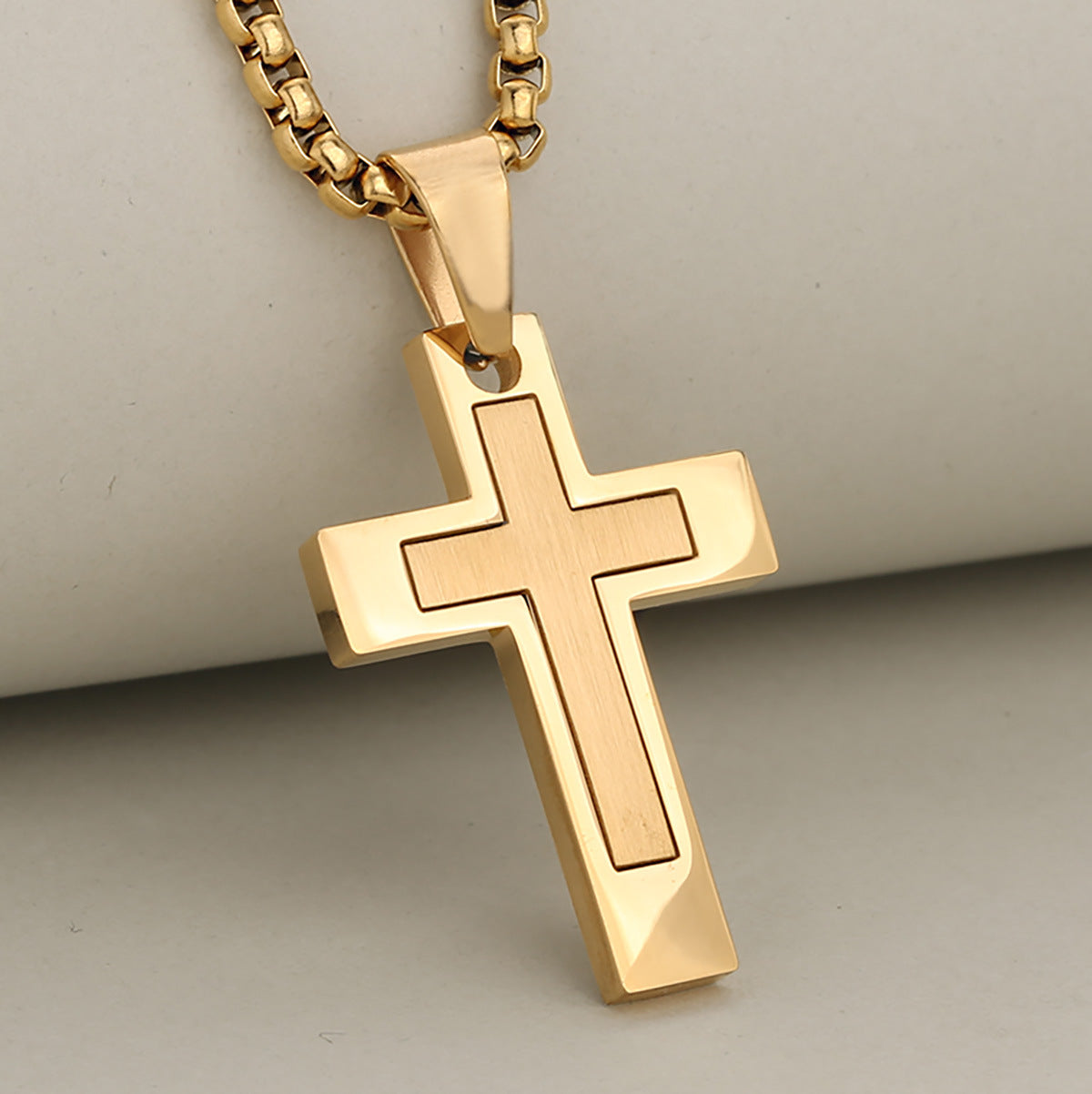Unisex Stainless Steel Layered Cross Pendant Necklace - Christian Religious Jewelry