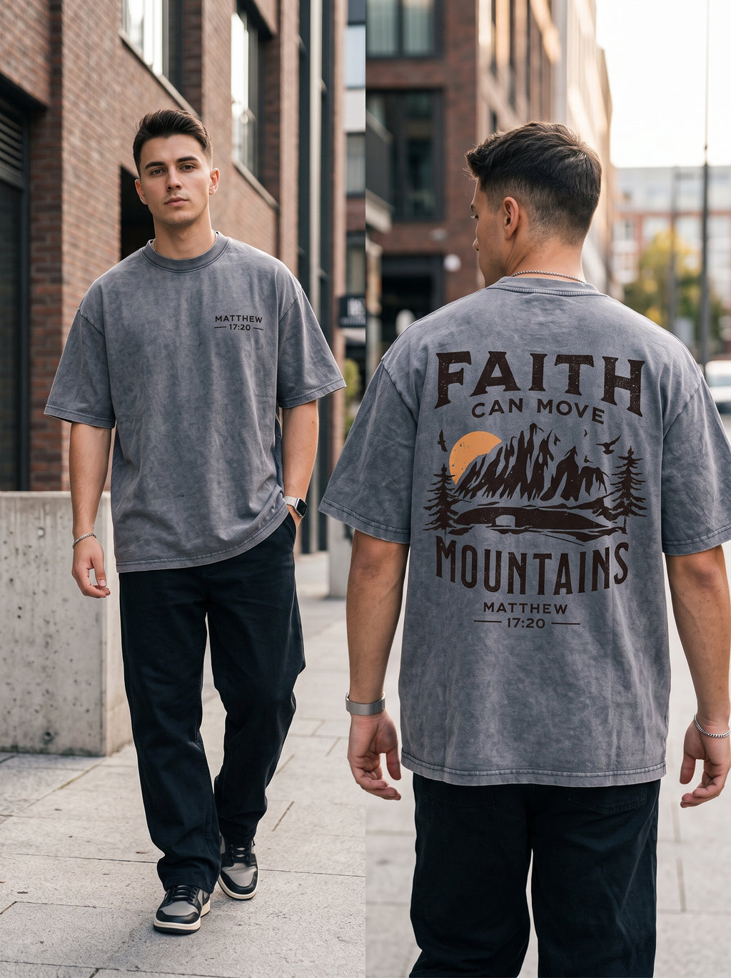 "Faith Can Move Mountains" Acid Wash T-Shirt