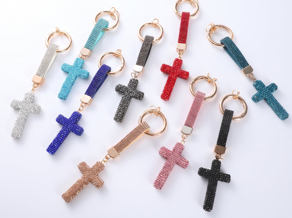 Cross Keychain - Crystal Bag Charm & Car Key Ring