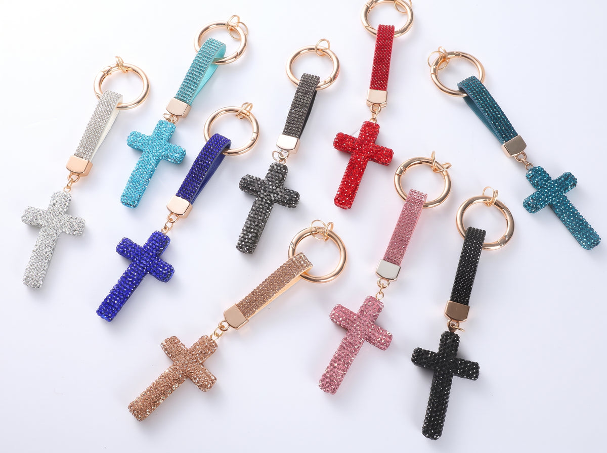 Cross Keychain - Crystal Bag Charm & Car Key Ring