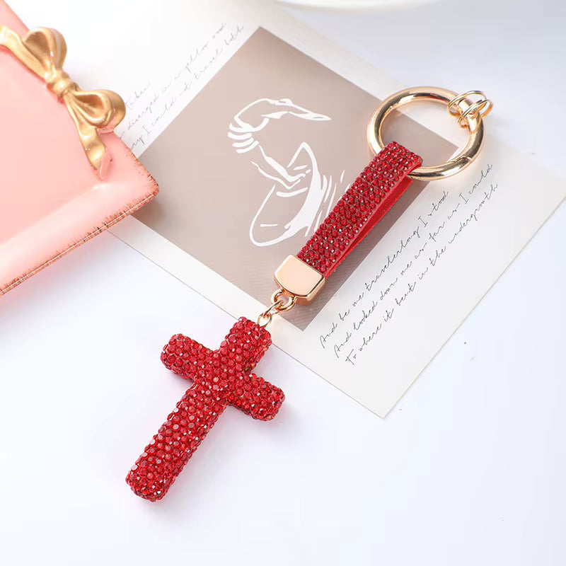 Cross Keychain - Crystal Bag Charm & Car Key Ring