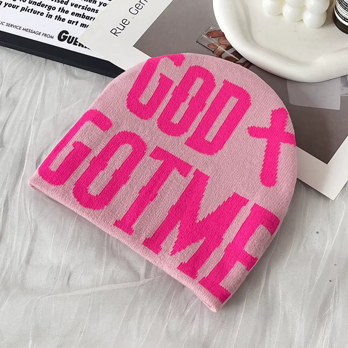 God Got Me Knitted Jacquard Beanie - Pink