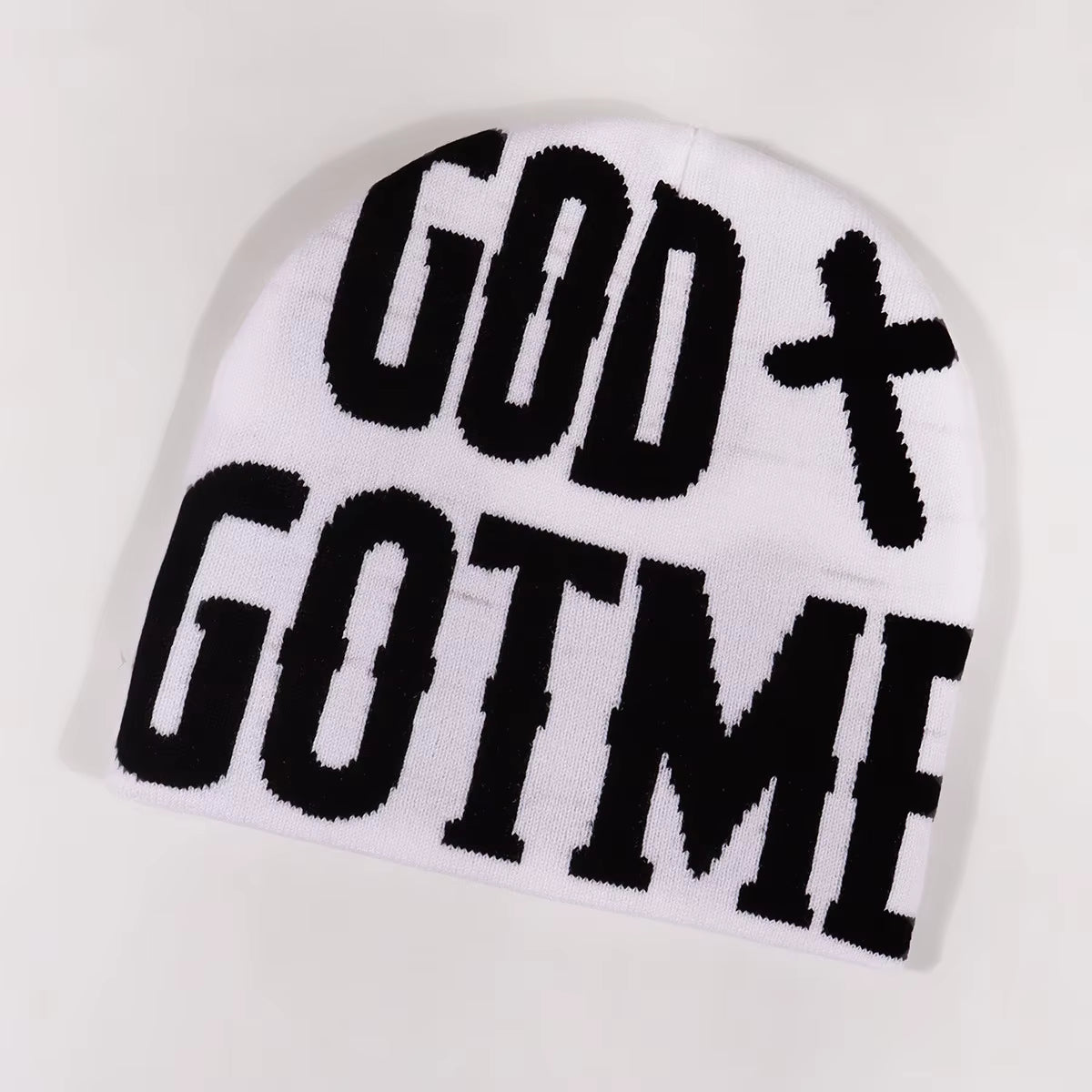 God Got Me Knitted Jacquard Beanie - White