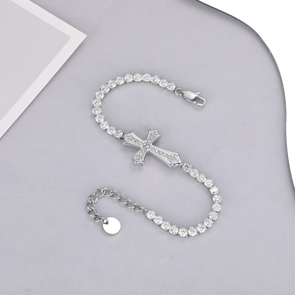 Unisex Stainless Steel Zircon Cross Bracelet - Religious Jewelry