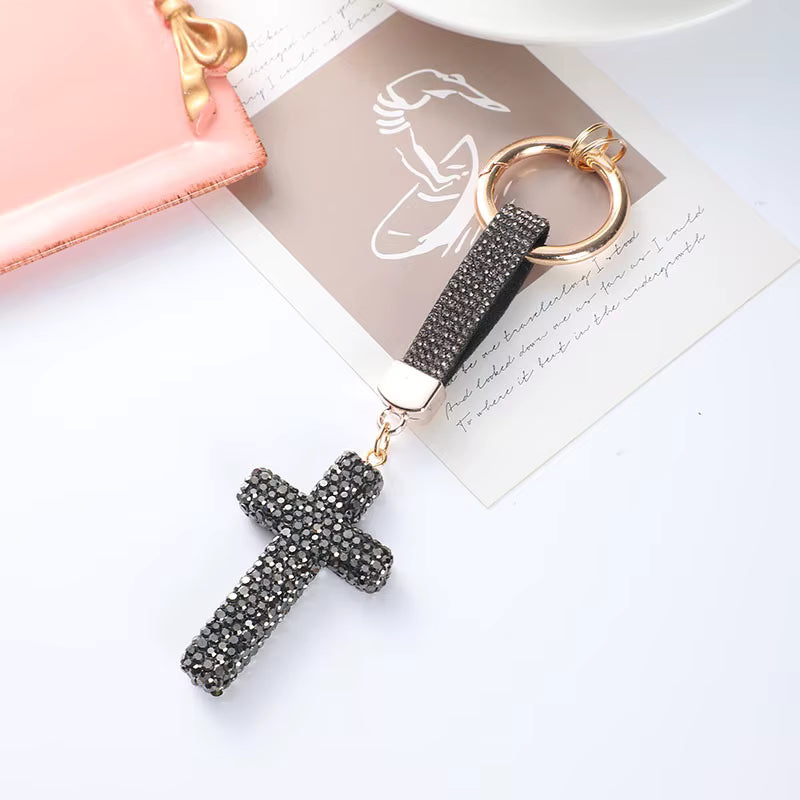 Cross Keychain - Crystal Bag Charm & Car Key Ring