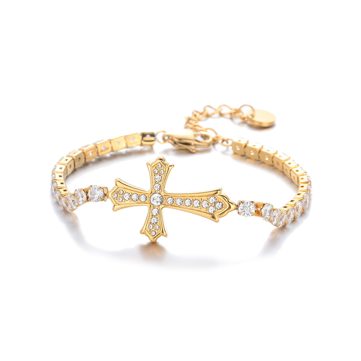 Unisex Stainless Steel Zircon Cross Bracelet - Religious Jewelry