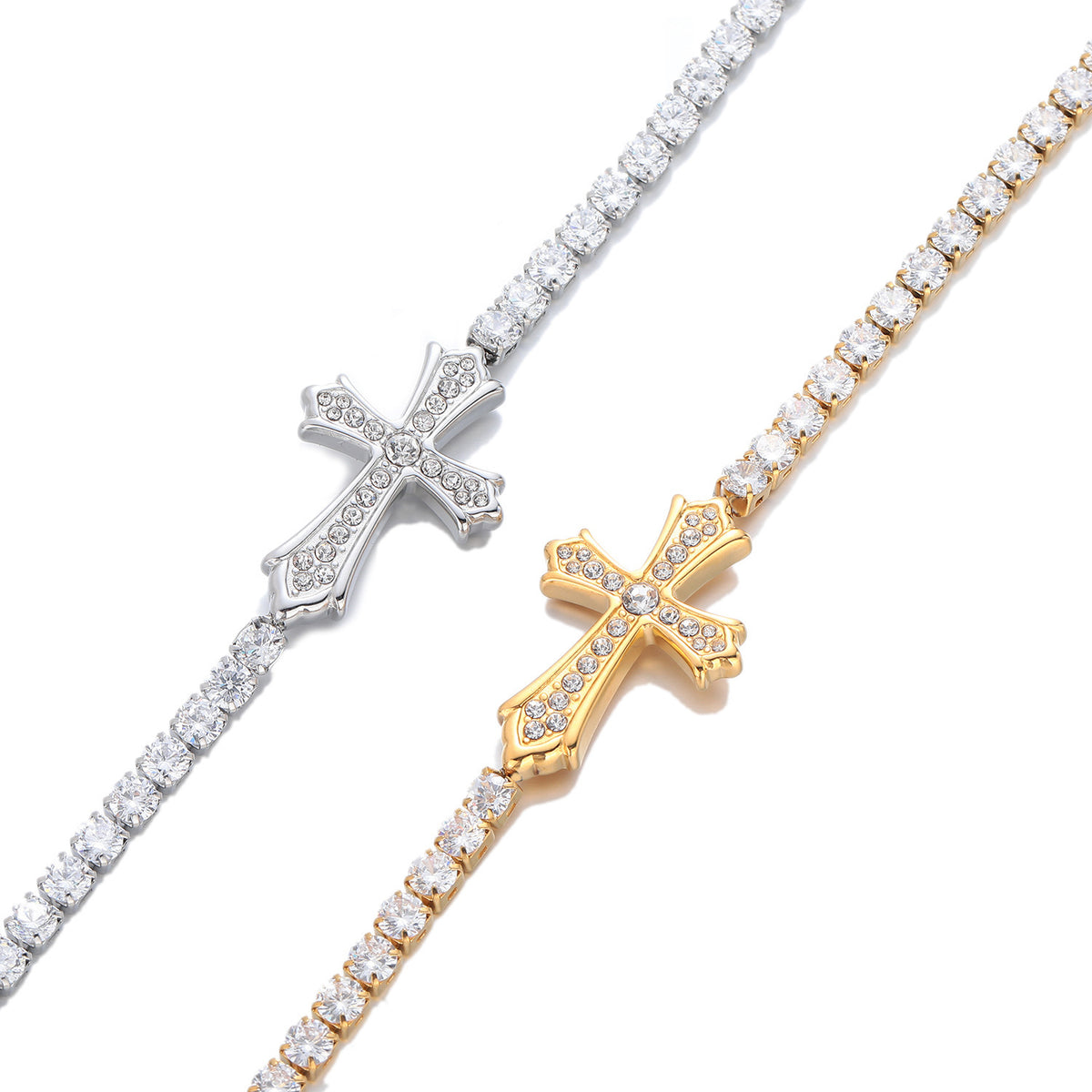 Unisex Stainless Steel Zircon Cross Bracelet - Religious Jewelry