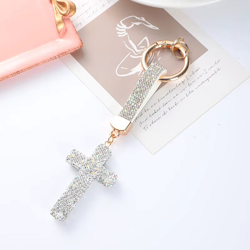 Cross Keychain - Crystal Bag Charm & Car Key Ring