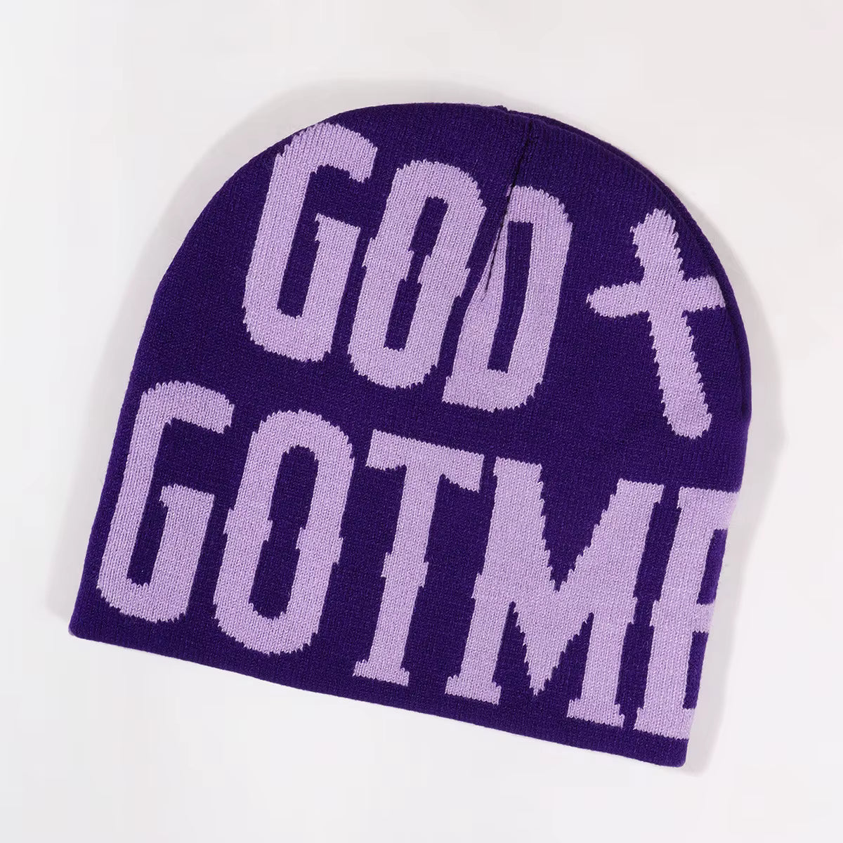 God Got Me Knitted Jacquard Beanie - Purple