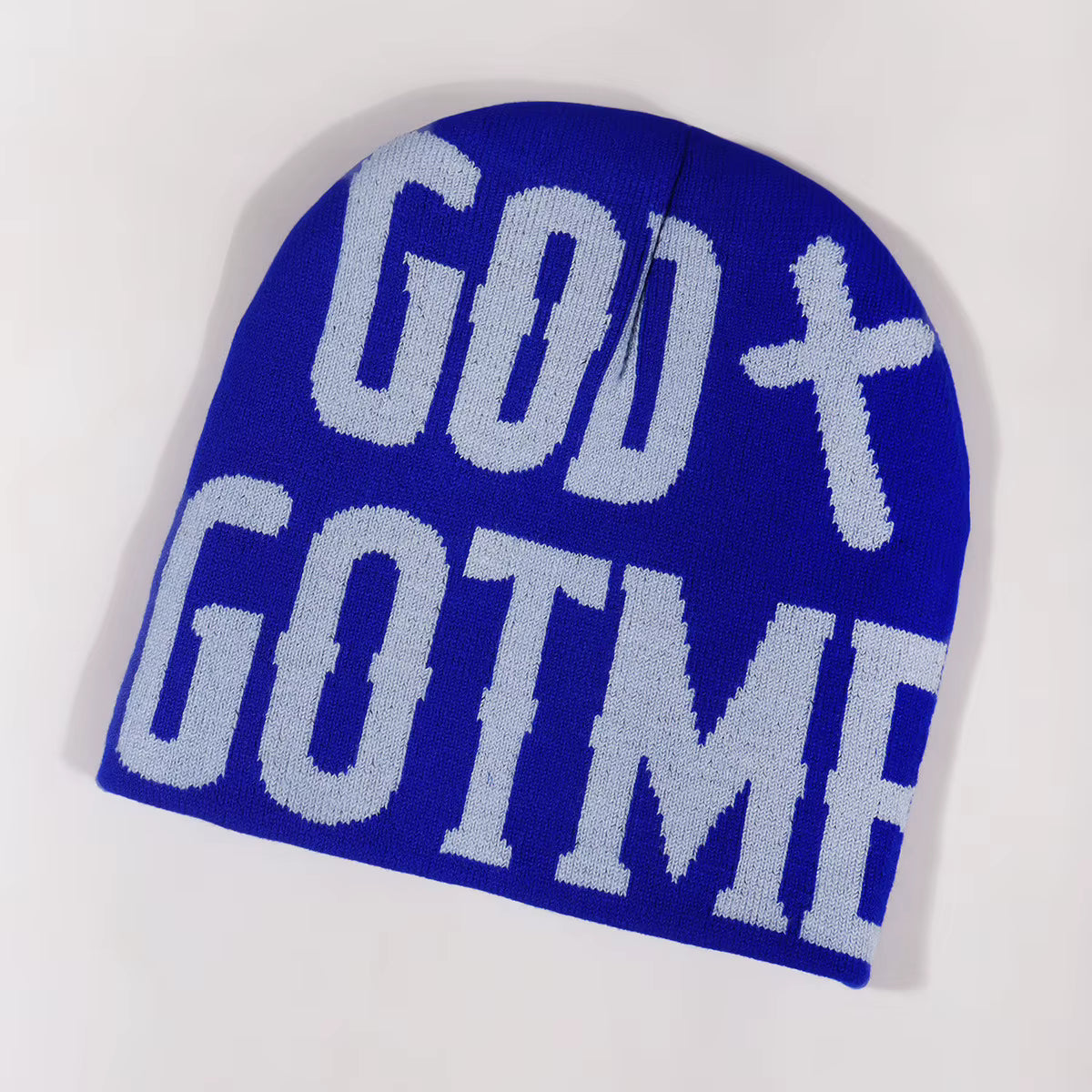 God Got Me Knitted Jacquard Beanie - Blue