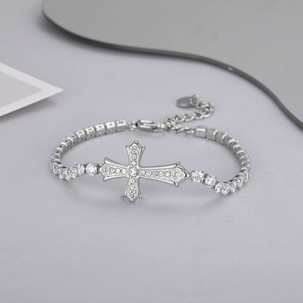 Unisex Stainless Steel Zircon Cross Bracelet - Religious Jewelry