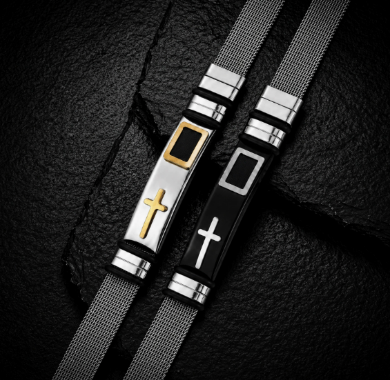 Unisex Adjustable Stainless Steel Cross Mesh Bracelet - Religious Wristband