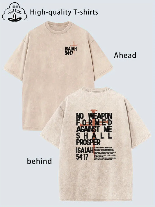 Vintage Washed Christian T-Shirt – Isaiah 54:17 & Psalm 23 Oversized Faith Streetwear