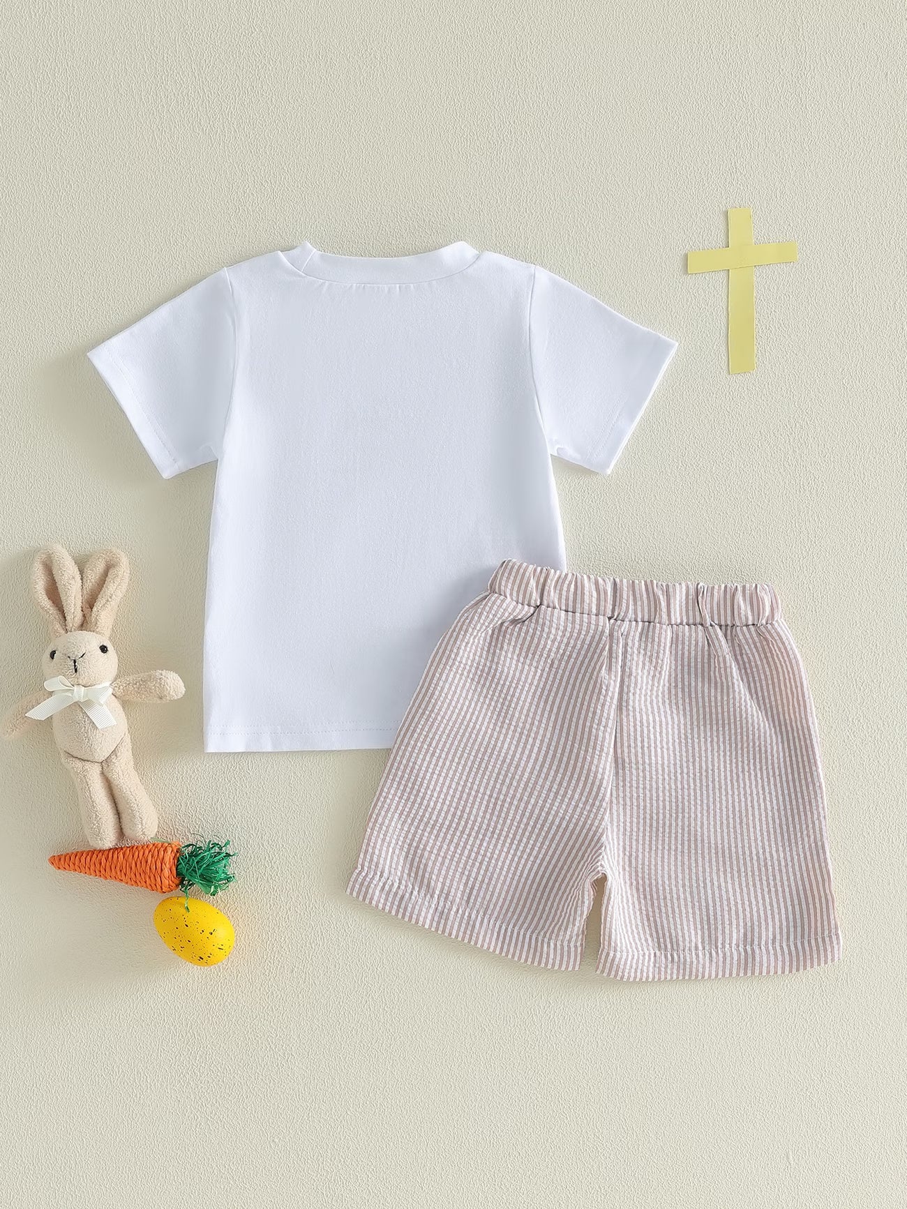 2-Piece Toddler Boy Easter Outfit Set – Cross Print Short Sleeve Top & Elastic Waist Shorts