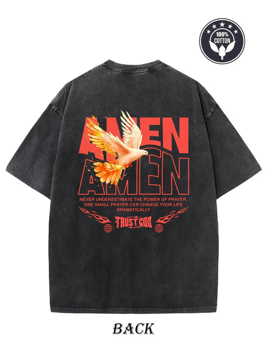 Unisex Christian T-Shirt | 250GSM Vintage Washed “Amen” & Matthew 24:7